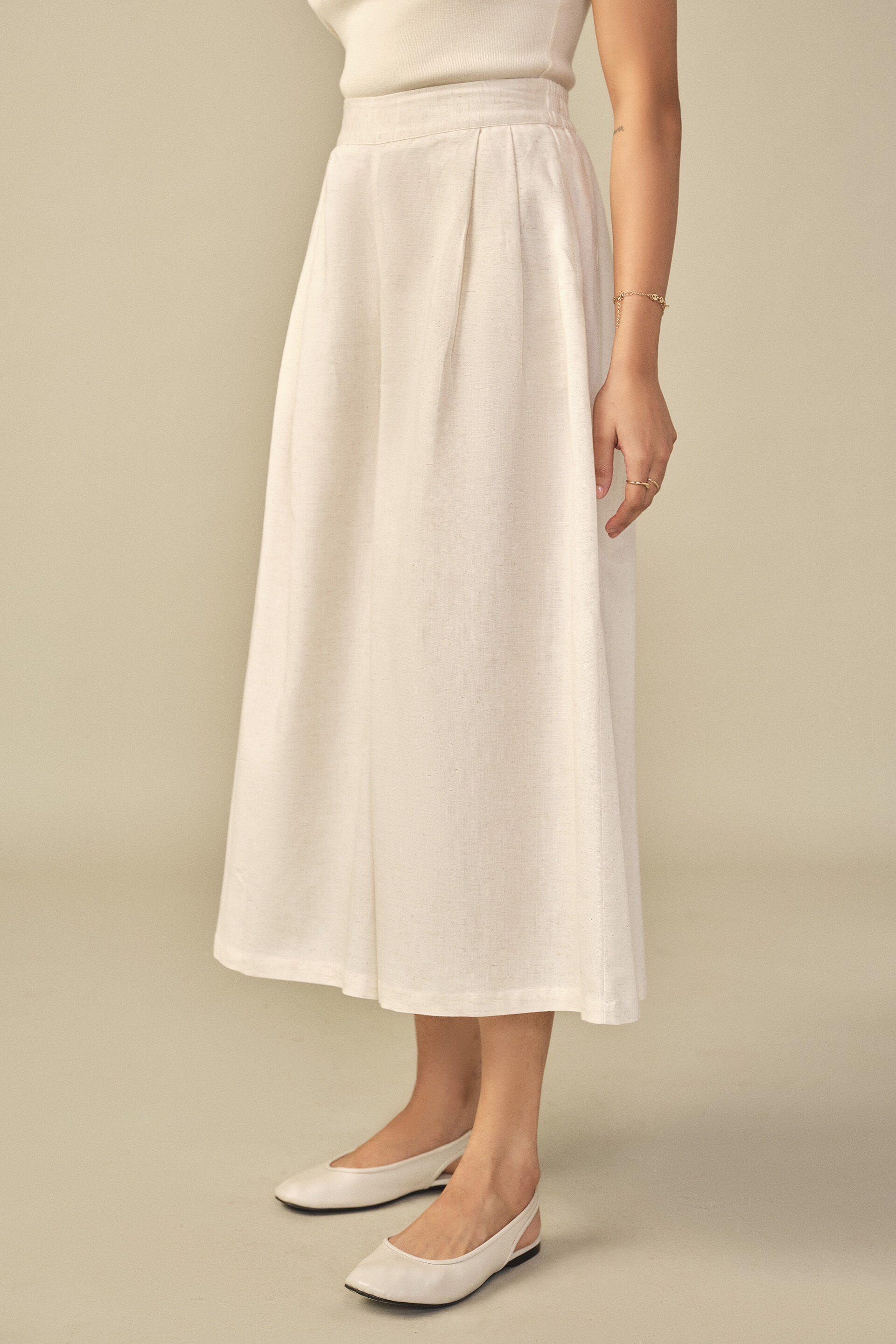 Flared Off White Culottes, Off White, image 2
